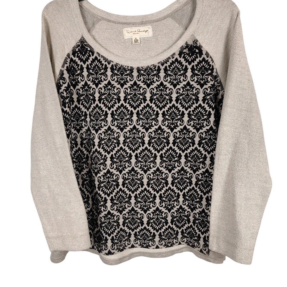 NWT Womens 1X French Laundry Sweatshirt Grey Black Damask Flocked Goth Whimsical